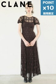 期間限定P10倍【CLANE / クラネ】 レース ミニパフ ワンピース - LACE MINI PUFF SLEEVE ONEPIECE - BROWN