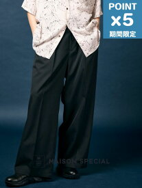 期間限定P5倍【MAISON SPECIAL / メゾンスペシャル】 ウールミックス ワイド パンツ - Wool Mix Continuous Tow-Tuck Wide Pants BLACK