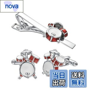 【送料無料】Yoursfs おもしろ 楽器 ネクタイピン カフス セット ドラム 赤 かわいい ネクタイピン 音楽 タイピン カフスボタン おしゃれ メンズ アクセサリー プレゼント (ドラム 赤)