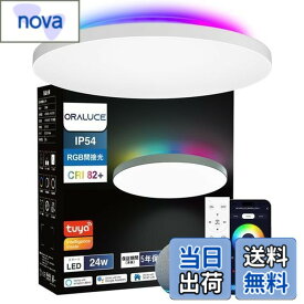 【送料無料】ORALUCE LEDシーリングライト ~6畳 Alexa認定 RGB間接光 無段階調光・調色 24W 2800lm 2.4GHz リモコン付 照明器具 天井 直付け 常夜灯 メモリー機能 PSE認証電気 Bluetooth&Wi-Fi対応 取扱説明書付 LC-DBFC02