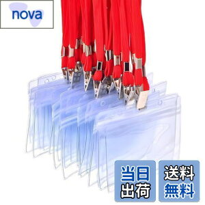 【送料無料】fiveAstar ID カード ホルダー ネックストラップ 名札 吊り下げ イベント スタッフ パス 名刺 社員証 ケース 入れ 首かけ 展示会 防水 セット 横型 タイプ A008 (30, 赤色)