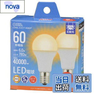 �y���������z�I�[��(OHM) �d�@ LED�d�����` E17 60�`����/60W���� �d���F �����Ή� �f�M�ގ{�H���Ή� �~�j�N���v�g���` 2�� LDA6L-G-E17 AG62P 06-5548