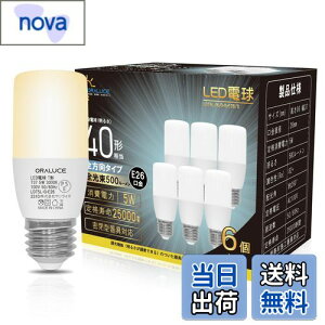 【送料無料】ORALUCE T形タイプ LED電球 E26口金 40W形相当 電球色 3000K 5W 500LM 全方向タイプ 調光不可 断熱材施工器具対応 電球形蛍光灯EFD15代替推奨 6個入
