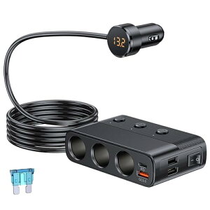 【送料無料】Timloon シガーソケット3連 急速充電器USBポート4連 シガーソケット分路器付き LED電圧表示 PD/QC3.0充電器 独立スイッチ搭載 127W 12/24V車対応