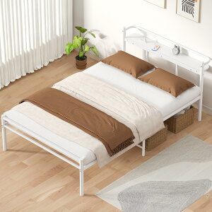 【送料無料】PRTONE パイプベッド 宮棚付き 2口コンセント 耐荷重300Kg 安定静音 頑丈通気 耐久 ベッドフレーム 30cm収納空間 組立簡単 スチール製
