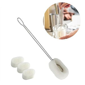 【送料無料】Bombinate 【ボトルブラシ1枚+交換用スポンジ3枚】 ステンレス鋼 柄付き 水筒洗うスポンジ 長い 食器洗い ブラシ 柄付きスポンジ コップ洗いブラシ スポンジ