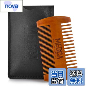 �y���������zWooden Beard Comb With Leather Case - Handcrafted Solid Beechwood Beard, Mustache and Head Hair Pocket Combs for Men Dual Action Fine & Coarse Teeth Perfect for Conditioner Oils and Beard Balms