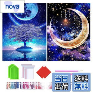 【送料無料】2枚ダイヤモンドアート キット Wikrtoria 5D ダイアモンドアート セット 塗装全面貼り付けダイアモンドビーズ絵画キット 夜の月 手作り絵画 手芸キット モザイクアート ハンドメ