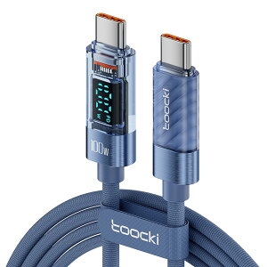 【送料無料】toocki usb c ケーブル 100W PD LEDディスプレイ搭載 1M タイプc 急速充電 typec ブルー ナイロン編み iPhone 17/iPhone 16/iPhone 15/Plus、MacBook Air/Pro、Galaxy、SwitchなどUSB-Cデバイスに対応