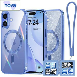 【送料無料】Meifigno iPhone 16 ケース キラキラペーパー付き MagSafeに対応 黄ばみなし 耐衝撃 磁力強い ワイアレス充電 ストラップ 透明 可愛い クリア 6.1インチ ウルトラマリン