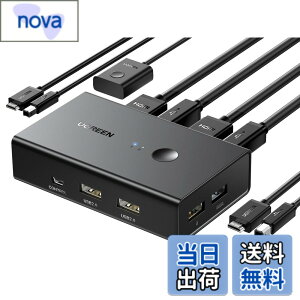 �y���������zUGREEN HDMI KVM�ؑ֊� 2����1�o�� �L�[�{�[�h�A�}�E�X�A���j�^�[�����L PC2��p 4K@60Hz USB2.0 4�|�[�g �ؑ֊� HDMI2.0��p �h���C�o�[�s�v �ȒP�ڑ� �茳�X�C�b�`&USB�P�[�u���t