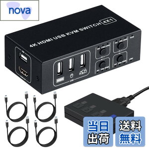 �y���������zBLUPOW 4����1�o�� HDMI KVM�X�C�b�` USB�L�[�{�[�h�E�}�E�X�E���j�^�[�����L �p�\�R���ؑ֊�(PC4��p) 4K60Hz�EHDMI2.0�EHDCP2.2�Ή� ���茳�ؑփX�C�b�`�t�� �o�X�p���[�d���s�v USB�P�[�u