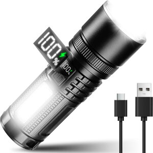 懐中電灯 【2025年新登場 液晶画面デジタル残量】ledライト 高輝度ランプビーズ 20000ルーメン 防災 地震 停電対策 緊急用 COB作業灯 伸縮式ズーム 携帯便利 4モード調光 液晶画面電量表示 耐久