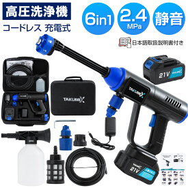 高圧洗浄機 コードレス 10mホース付き 充電式 6in1ノズル 大容量バッテリー パワフル 高圧 家庭用 収納ボックス 洗車 掃除 コンパクト 軽量 外壁 そうじ 庭 園芸 小型 階段 洗浄力 業務 低騒音 強力 水力噴射 簡単安全 マキタ併用 1年保証