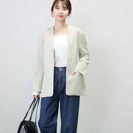 ダブルクロスノーカラージャケット 【メール便不可】ストレッチ ノーカラー ジャケット シングル レディース オケージョン オフィス フォーマル カジュアル ハレの日 きれいめ