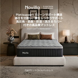 Novilla マットレス シングル セミダブル ダブル クイーン ポケットコイルマットレス コイルマットレス 極厚 厚さ26cm 取り外し可能な表面層 静音 やや硬め 体温調節 抗菌防臭 高反発ウレタン 竹炭入り N-M02074C