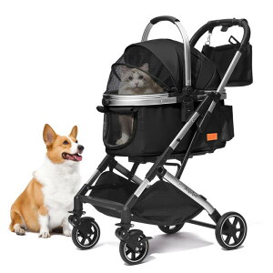 Angelpet ペットカート 分離型 猫 犬用 バギー いぬ用 4輪 前輪360°回転 前後輪ブレーキ付き 組み立て簡単 コンパクト 軽量 折りたたみ式 耐荷重20Kg 猫 小型犬多頭 中型犬 分離型ドッグカートカ