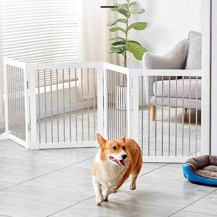 Puhang ペットゲート 犬100cm ペットフェンス ベビーゲート 半自動ドア 磁石ロック 4.5cm柵間隔 バリアゲート 猫網