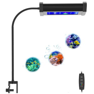 Lominie 水槽ライト LED アクアリウム ライト 4チャンネル調光可能 海水魚 サンゴライト 青 10W 小型水槽照 フルスペクトル明 クリップ式(海水)