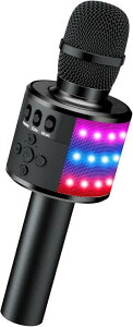 Verkstar Bluetooth カラオケマイク ブルートゥース ワイヤレスマイク LEDライト付きイヤフォンジャック付き 大容量2600mAh TFカード機能 Android/iPhone/PCに対応