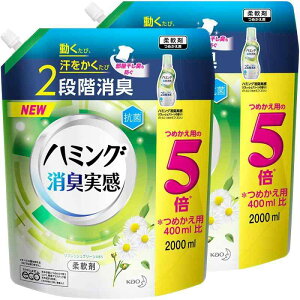 【まとめ買い】ハミング消臭実感 リフレッシュグリーンの香り 詰め替え 超特大サイズ 2000ml ×2個 動くたび、汗をかくたび2段階消臭