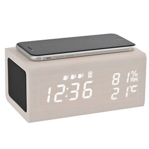 目覚まし時計 QIワイヤレス充電器 LEDおしゃれ 置き時計 エコ デジタル時計 Bluetooth スピーカー付き android iphone 充電器 iPhone8以上対応 温度湿度