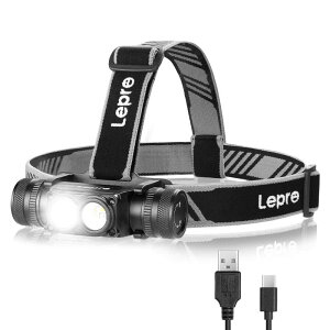 Lepro �[�d�� �w�b�h���C�g 600-1,000���[���� �����P�x led�w�b�h���C�g �L�����v �ނ� �o�R �y�������Ԍ�/���p�_��14.5����/IP65�h�o�h��/180°�p�x������/�A���~������/USB-C�[�d�P�[�u���t���z�n