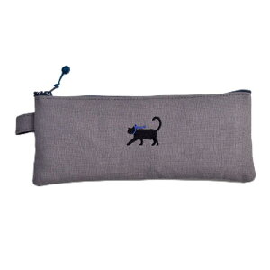 コンサイス ペンケース 布のペンケース 黒ネコ 灰 547587