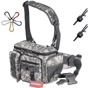 HAKAWAFLY(ハカワフライ)釣り バッグ 広口 大容量 ウエストバッグ 幅広 フィッシングバッグ 5WAY タックルバッグ 防水 ヒップバッグ 多機能 着脱/左右可能なショルダーバッグ パッド式 撥水加工