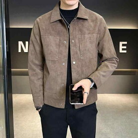 メンズ ジャケット コート 合体型 翻領 長袖 単排扣 直下摆 側縫插袋 純色 黒 茶色 化纤混紡 ポリエステル 透気性 保温性 青年向け 日常 外穿 カジュアル 韓国風 秋冬 ウィンター 厚手 普通厚み 痞帅 潮 休闲
