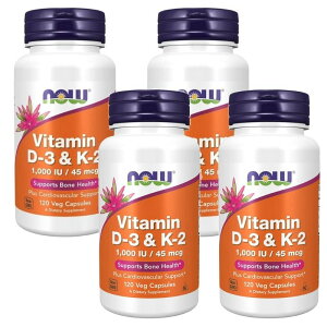 ���y�VNow Foods�����̔��X�� 4�Z�b�g �r�^�~��D3 �r�^�~��K2 120�� �x�W�J�v�Z�� �i�E�t�[�Y�yNow Foods�z Vitamin D-3 & K-2 120 Veg Capsules