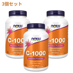 ���y�VNow Foods�����̔��X�� 3�Z�b�g �r�^�~��C-1000 ���[�Y�q�b�v �^�C�������[�X 1000mg 250�� �^�u���b�g �i�E�t�[�Y�yNow Foods�zVitamin C-1000 Sustained Release, 250 Tablets