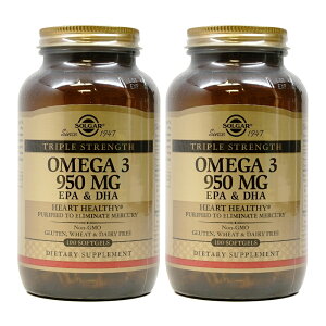 �y���������z2�Z�b�g �g���v���X�g�����O�X �I���K3 950mg EPA��DHA 100�� �\�t�g�W�F�� �\���K�[�ySolgar�zTriple Strength Omega 3 950 mg EPA & DHA, 100 Softgels
