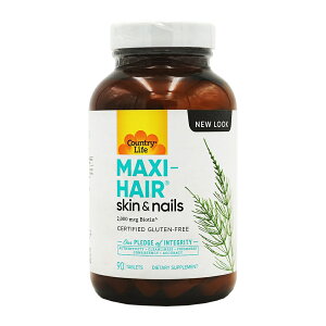 �y���������z�}�L�V �w�A �X�L�����l�C�� �r�I�`��2000mcg�z�� 90�� �^�u���b�g �J���g���[���C�t�yCountry Life�zMaxi-Hair, Skin & Nails with 2000 mcg Biotin, 90 Tablets