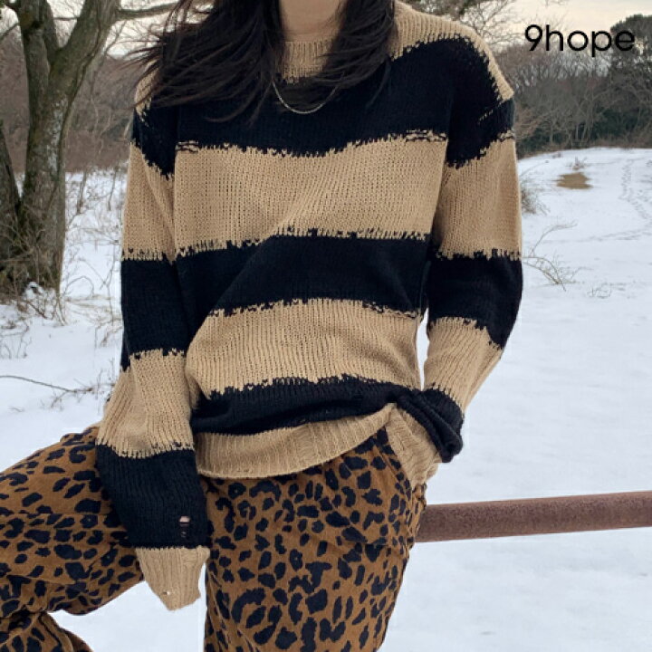 楽天市場 9hope キムアホップ Brown Cookie Knit 10 14up Ka 韓国 韓国ファッション レディース トップス ニット 長袖 ラウンドネック ボーダー かっこいい おしゃれ ゆったり らくちん 大人 カジュアル 着回し 秋 冬レディース ファッション 7 メール便不可 3rd