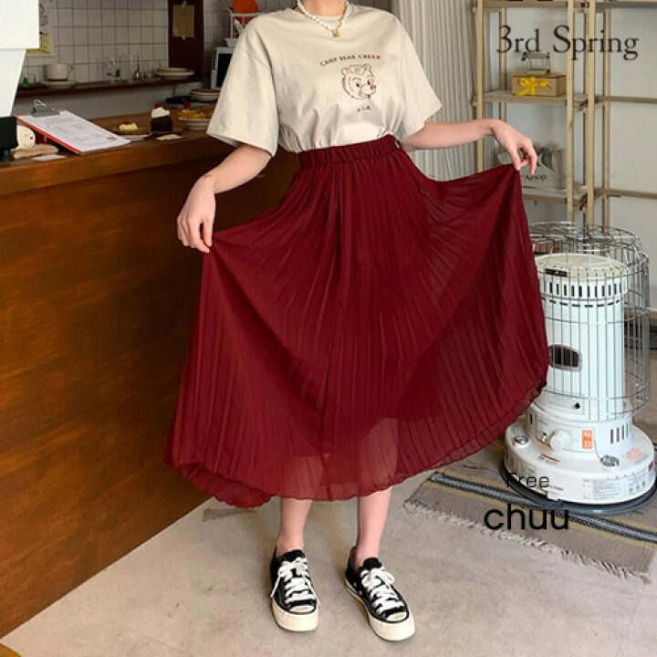 楽天市場 Chuu チュー プリーツロングスカート韓国 韓国ファッション スカート プリーツスカート ボトムス プリーツ シースルー ロングスカート ロング丈レディース ファッション あす楽 メール便不可 3rd Spring サードスプリング