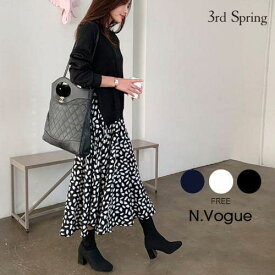 【SALE】【特別SALE】≪新色追加≫N.Vogue(エヌヴォーグ)ドッキングロングワンピース 韓国 韓国ファッション　ロングワンピース 黒 ワンピース ロング丈 スカート 楽ちんワンピ 柄 ニット タートルネック レイヤード レディース ファッション【あす楽】