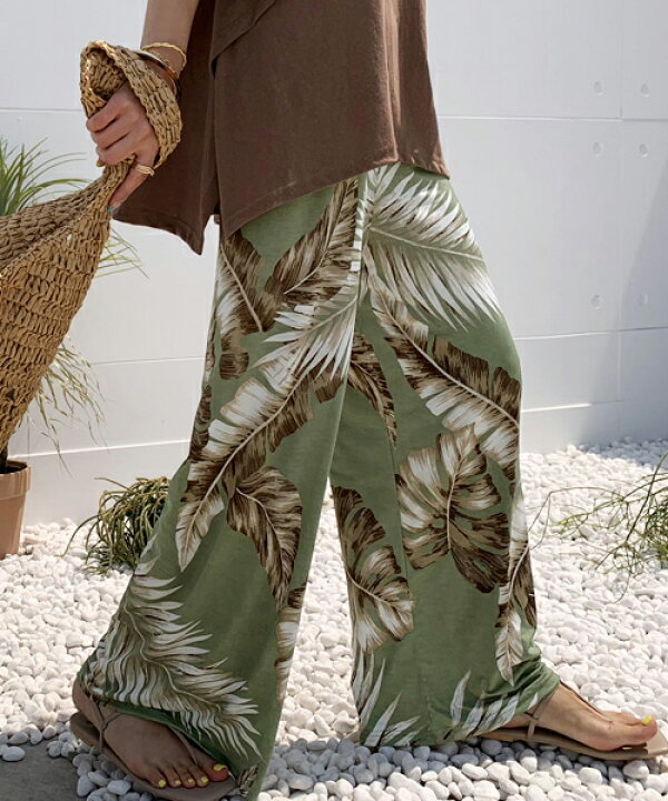 楽天市場 Naning9国内1位 Naning9 ナンニング ボタニカル柄ワイドパンツ Sale 韓国 韓国ファッション らくちん パンツ 夏 ワイドパンツ ウエストゴム ボトムス 花柄 ボタニカル柄 トロピカル柄 レディース ファッション 3rd Spring サードスプリング