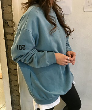 NANING9(ナンニング)501バルーン袖トレーナー【11/16up_go】韓国韓国ファッショントレーナーロゴプリントトップススウェットスエット裏起毛バルーン袖バルーンスリーブ冬ナンニングレディース【5】