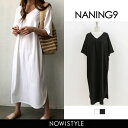 NANING9(ナンニング)Vネックロングワンピース【5/24up_go】韓国 韓国ファッション ロングワンピース Vネック ワンピース マタニティ ドレス 夏...