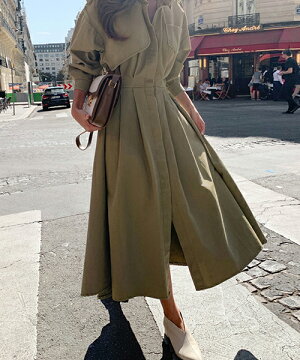 楽天市場 Naning9 ナンニング サファリシャツワンピース 9 10up R 送料無料 韓国 韓国ファッション サファリシャツ カーキ シャツ ワンピース 秋冬 フレアワンピース バルーンスリーブ シャツワンピ 袖コンシャス オトナカジュアル ドレス レディース ファッション