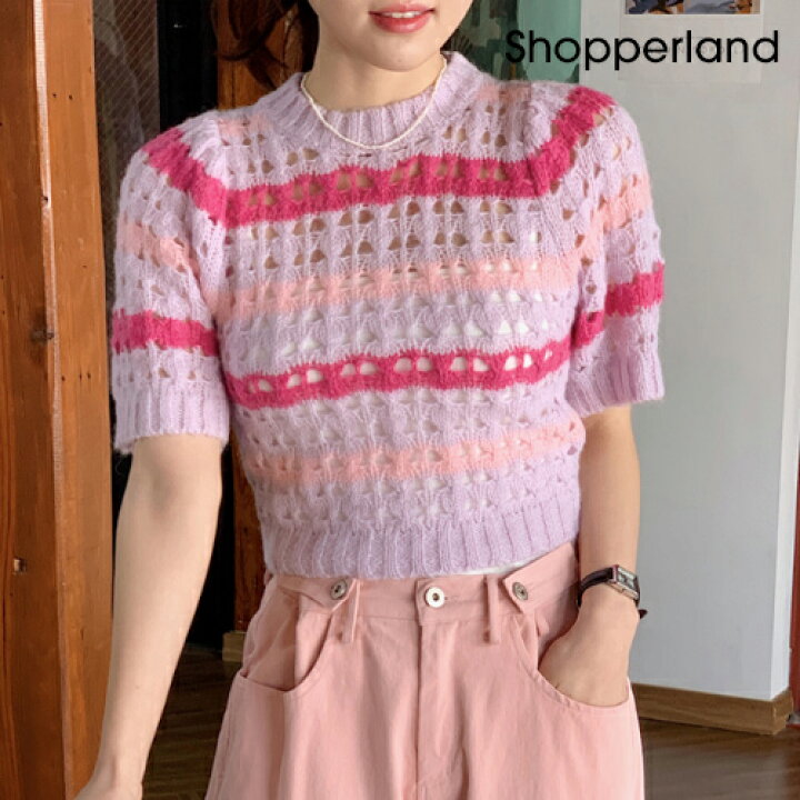 楽天市場 Shopperland ショッパーランド ミックス半袖ニット 4 1up Ka 韓国 韓国ファッション 韓国ドラマ レディースファッション ニット 半袖ニット 春ニット 春 レディース ファッション 7 メール便不可 送料無料 3rd Spring サードスプリング