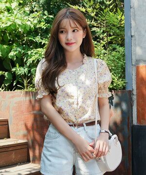 楽天市場 Sonyunara ソニョナラ 花柄半袖ブラウス メール便 韓国 韓国ファッション パフスリーブ ブラウス 花柄 トップス 夏 半袖ブラウス 袖コンシャス ボートネック 花柄ブラウス 韓国ブラウス 即納 3rd Spring サードスプリング