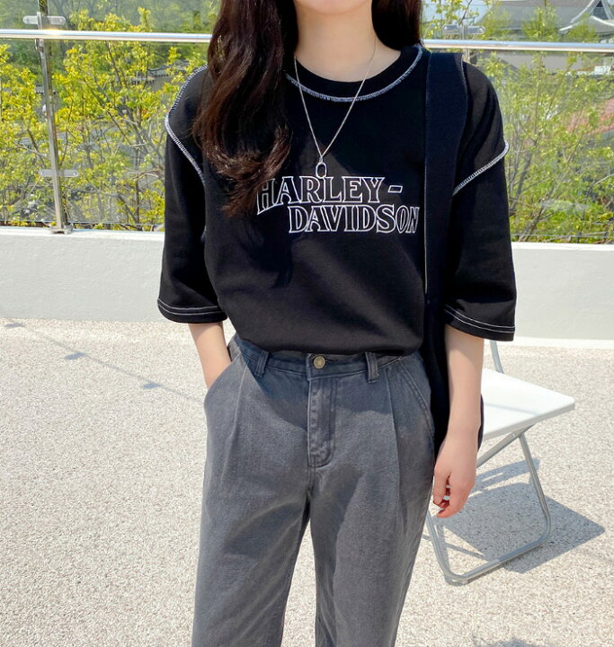 楽天市場 大人気 Sonyunara ソニョナラ ステッチ半袖tシャツ メール便 3 26up Ka 韓国 韓国ファッション Tシャツ 半袖 ステッチ ロゴt オーバーサイズ カジュアル レディース ファッション 3rd Spring サードスプリング