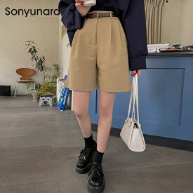 SONYUNARA(ソニョナラ)ツーピンタックショートスラックス韓国 韓国ファッション ボトムス ハーフパンツ ワイド ハイウエスト レディース【5】