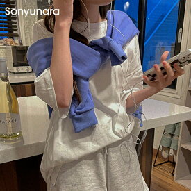 SONYUNARA(ソニョナラ)レイヤード無地tシャツ韓国 韓国ファッション トップス カットソー オーバーサイズ レディース【5】
