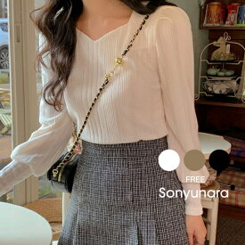 【SALE】SONA(ソナ)ハートネックパフ長袖Tシャツ5色韓国 ファッション レディース 20代 30代 40代【5】