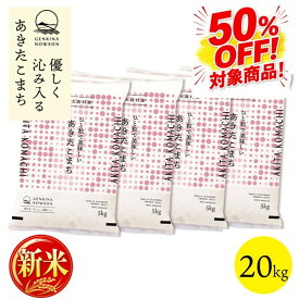 50％OFF！新米予約受付開始！あきたこまち 20kg 送料無料 脱気包装5kg×4袋 選べる精米（白米／無洗米) 令和8年産 秋田県産 農家直送 小分