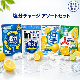 塩分タブレット 塩あめ 人気の4種アソートセット カバヤ 塩分チャージタブレッツ inタブレット 塩分プラス 三ツ矢サイダー 塩タブレット アサヒ 塩レモンキャンディ 業務用 大容量 個包装 熱中症対策 塩分補給 クエン酸 ビタミンC 詰め合わせ