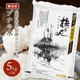 令和5年産 無洗米 コシヒカリ お米 精米 ブナの水 長野県産 こしひかり 特別栽培米 白米 送料無料 ギフト 5kg 10kg 20kg 30kg